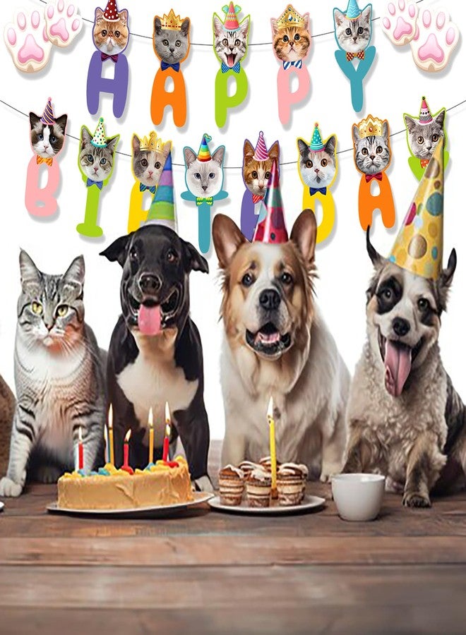 BIEUFBJI Cat Themed Birthday Banner - Cat Face and Paw Print Happy Birthday Decor, for Boys, Girls, Kids, Adults and Pets - Image 4